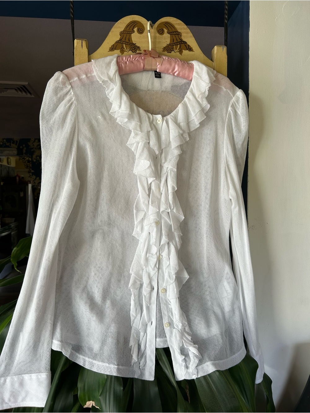 Lauren Ralph Lauren White Ruffle-Front Button Down Top
